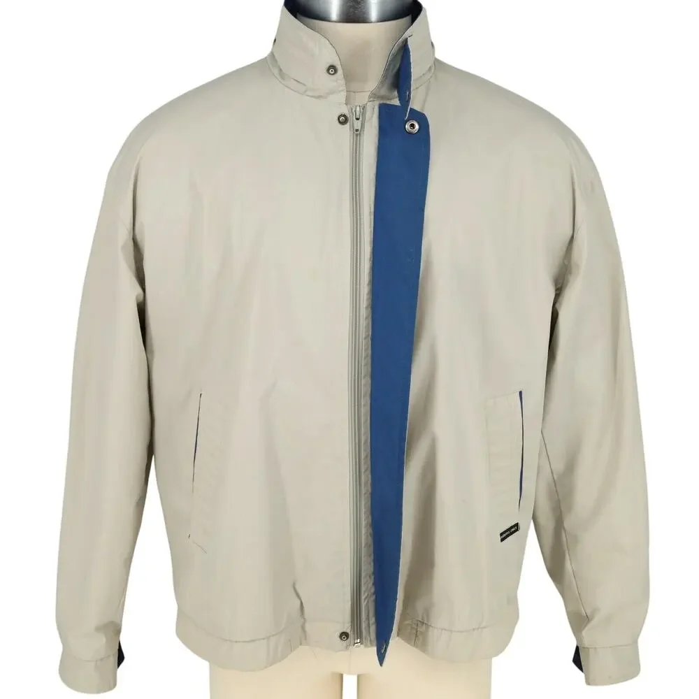 Members Only Jacket Mens Large Beige Full Zip Lightweight Pockets Lined Vintage